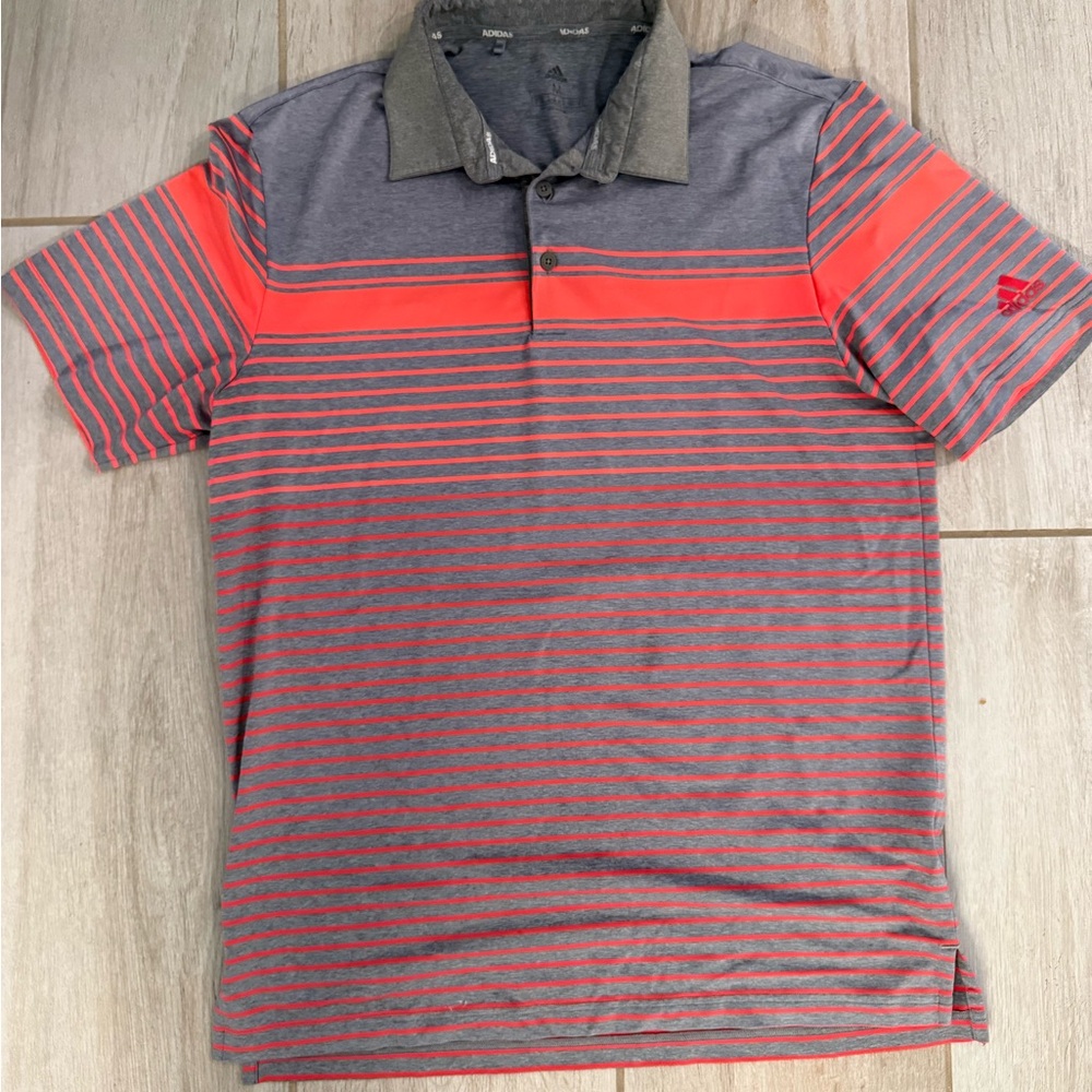 Adidas Men's Polo Shirt in Gray and Orange Stripes